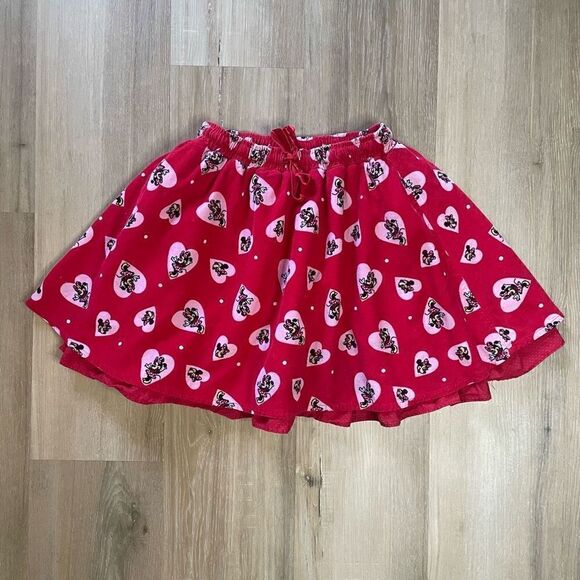 🖤 Disney Girls Minnie Mouse Heart Corduroy Skirt Skort Large Red Pink - Picture 1 of 6
